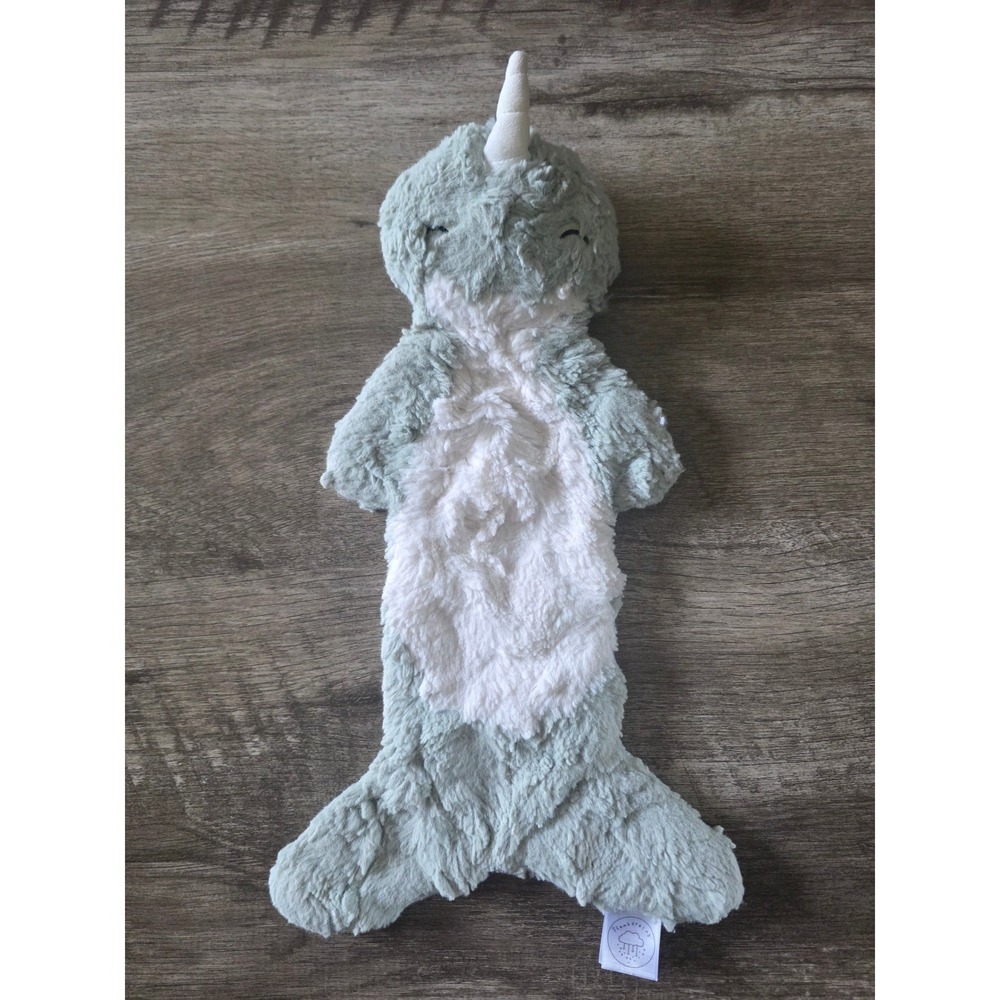 Slumberkins Narwhal Snuggler Sage Green White Plush Security Blanket Lovey Toy